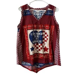 Handmade Patchwork Style Sleeveless Blouse Top Size M* Red Blue Patriotic USA